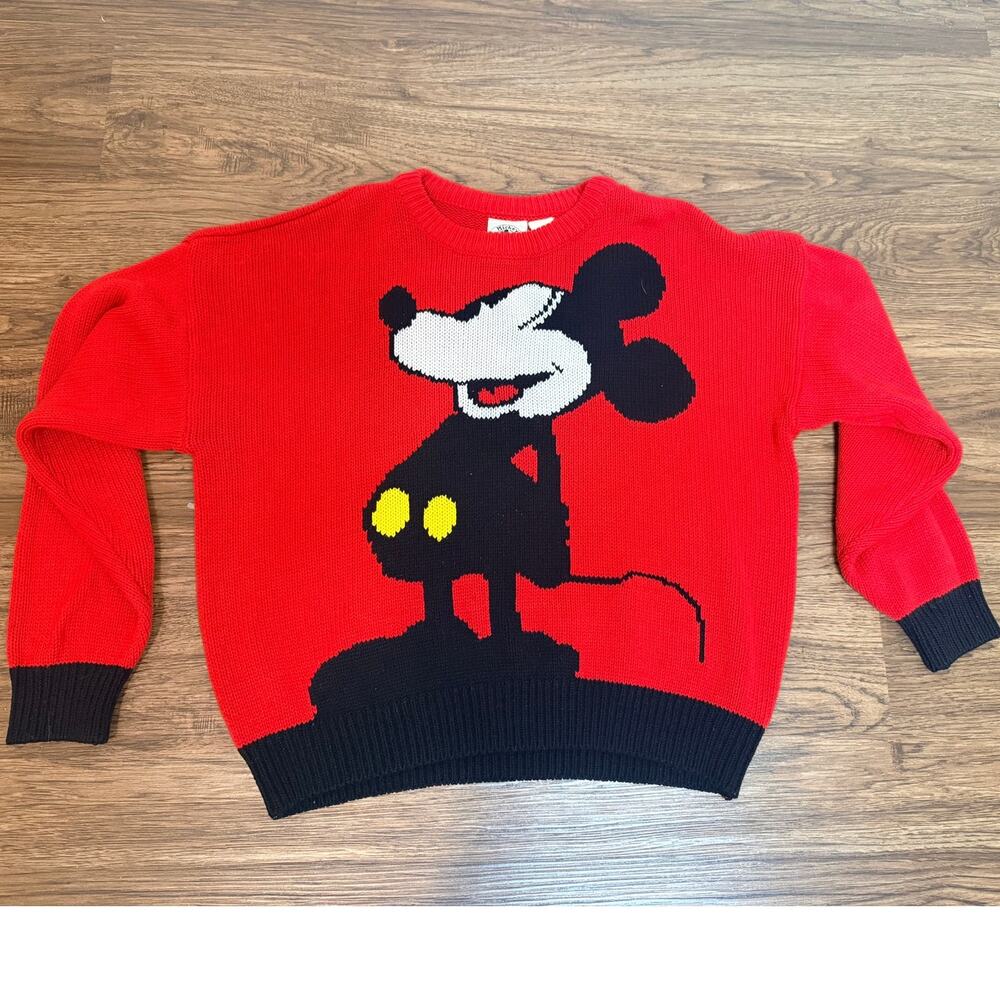 Vintage 80's Mickey & Co. Mickey Mouse Sweater Red Knit Pullover Disney Retro